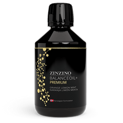 Zinzino BalanceOil+ Premium omega-3 supplement bottle, 300 ml, with a modern label design and dropper cap.