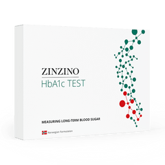 Zinzino HbA1c Test kit with packaging, used for measuring blood sugar levels for diabetes monitoring.