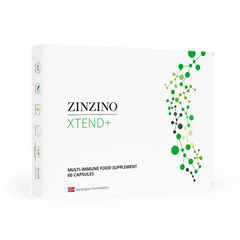 Zinzino Xtend+ supplement bottle with 60 caps, featuring colorful label design, on a white background.