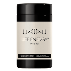 VITAREA Natural Doctor Life Energy+ supplement in 60 veggie capsules, showing the bottle with label and capsules inside.