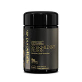 Liposomal Spermidine Fusion supplement by Herbalistas, 60 vegan capsules, showing the product bottle and capsules on a white background.
