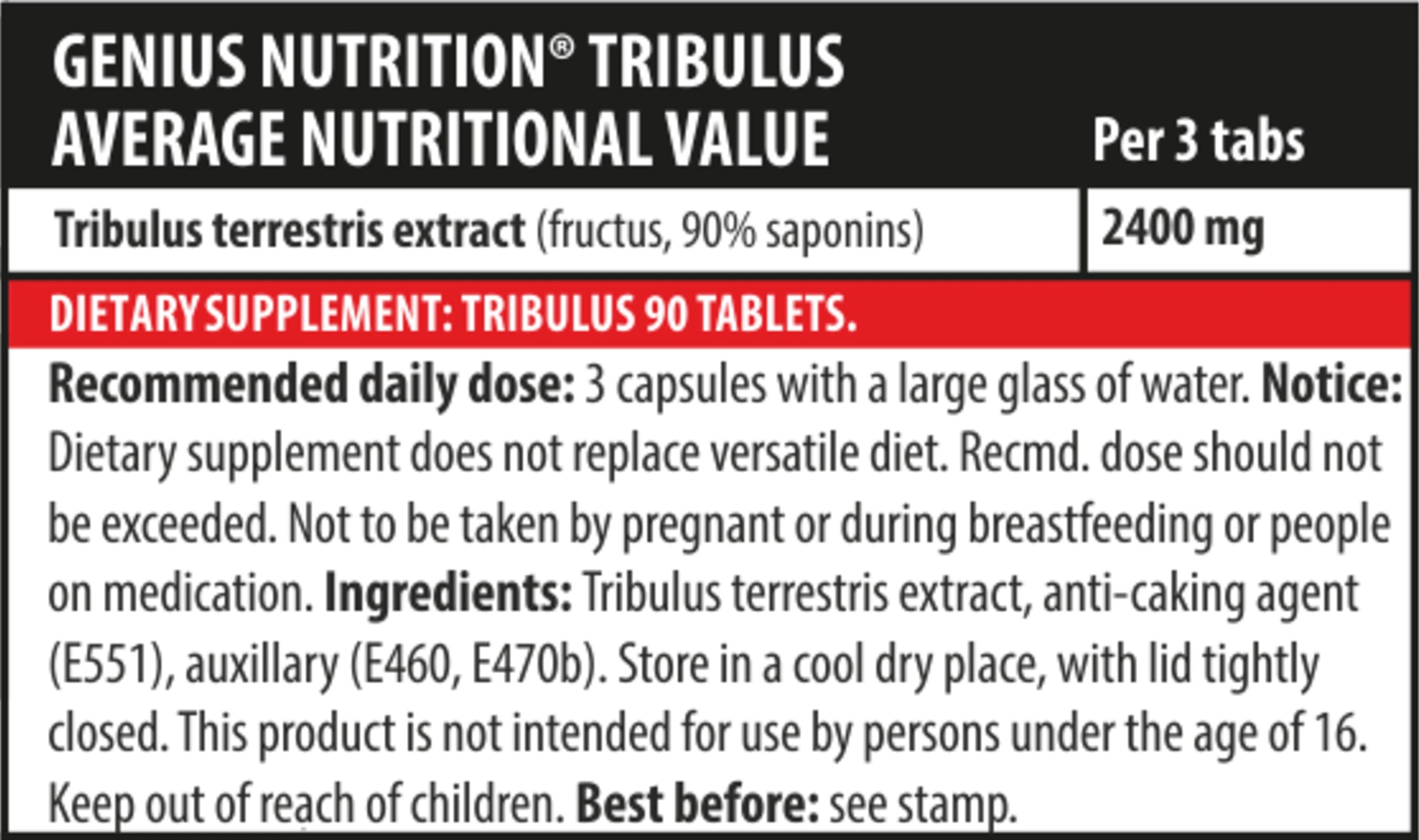 Tribulus 90tabs/30 Serv, Genius Nutrition - GREEN LIFE CYPRUS