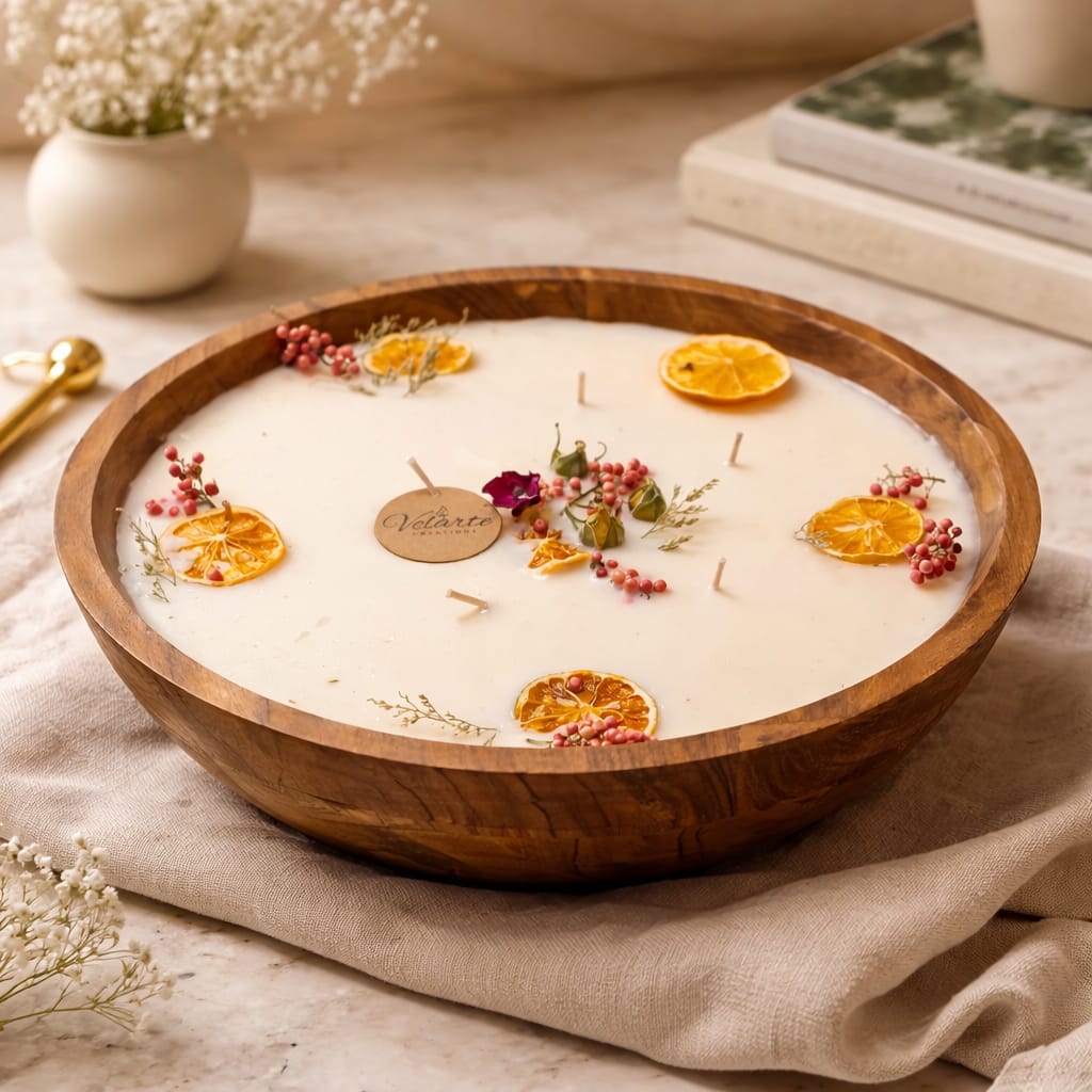 "The Velarte Grande" Soy Wax Candle in Wooden Bowl - Velarte - GREEN LIFE CYPRUS