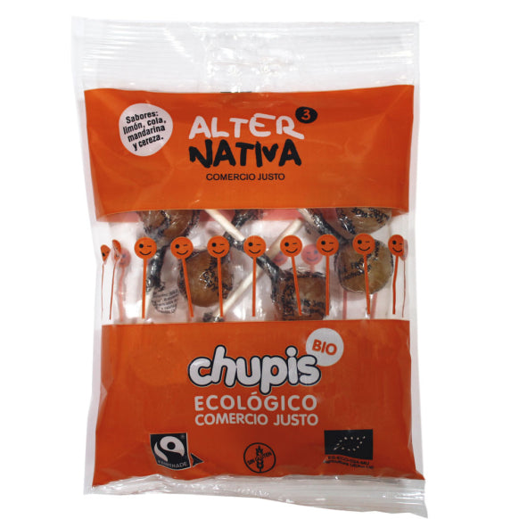 Alternativa3, BIO & Fair Trade Chupis Ball Lollipop on a Stick, 8 Pieces