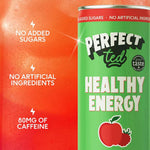 Herbalistas PerfectTed Ceremonial Matcha Energy Drink in 250ml with apple and raspberry flavor, vibrant beverage in a clear glass.