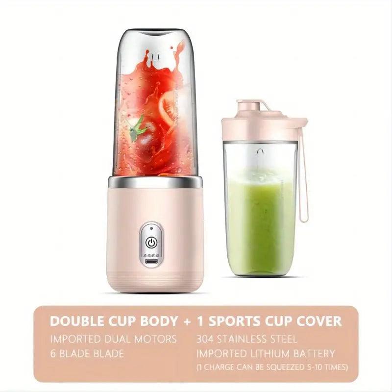 TEMU portable USB smoothie blender cup with 6 blades, compact design, ideal for making smoothies on the go.