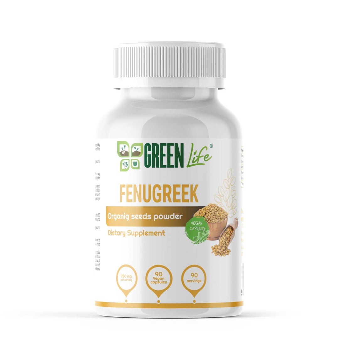 Green Life, Organic Fenugreek, 750mg, 90Capsules, 90Servings