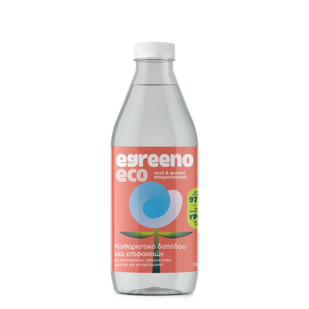 Egreeno Eco Floor & Surface Cleaner in 1L bottle, featuring natural mastic water and essential oils for eco-friendly cleaning.