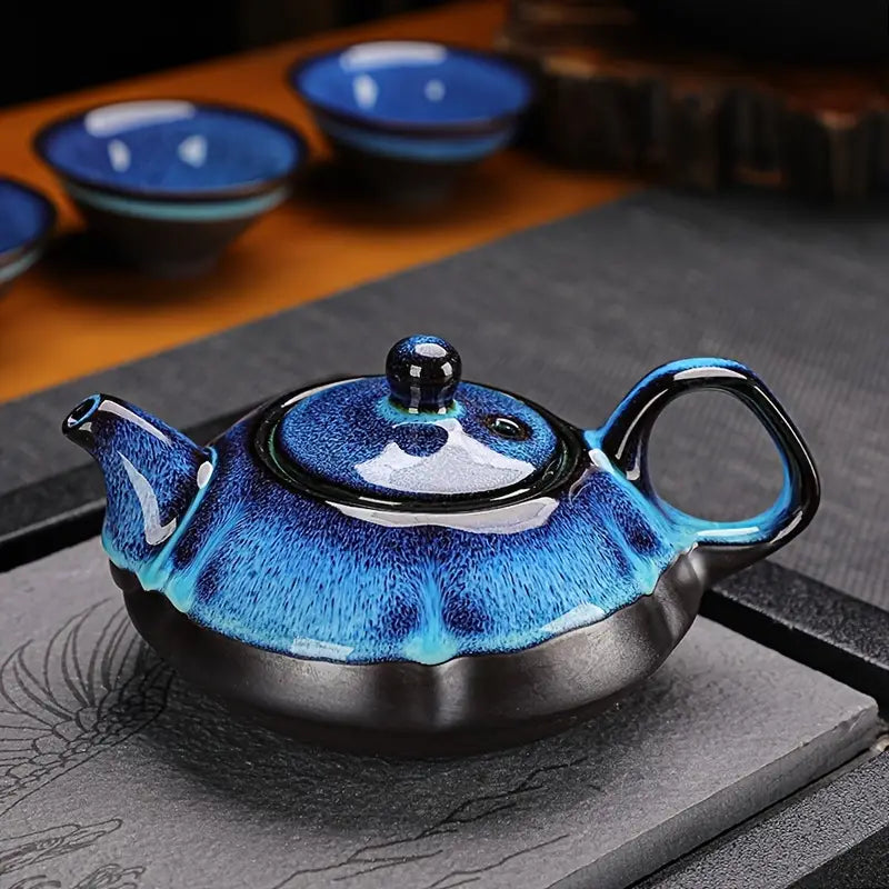 Ceramic Tea Set with Starry Glaze with Four Cups, Lead-Free, Multipurpose Matching Set for Adults