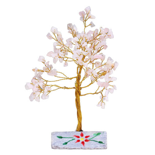 Handmade Rose Quartz Love & Harmony Tree with 160 natural stones, crystal décor, 15.5cm tall, by AW GIFTS.