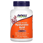 Old Products NOW Foods Hyaluronic Acid Double Strength supplement in 120 veggie capsules, showing the bottle and capsules inside.