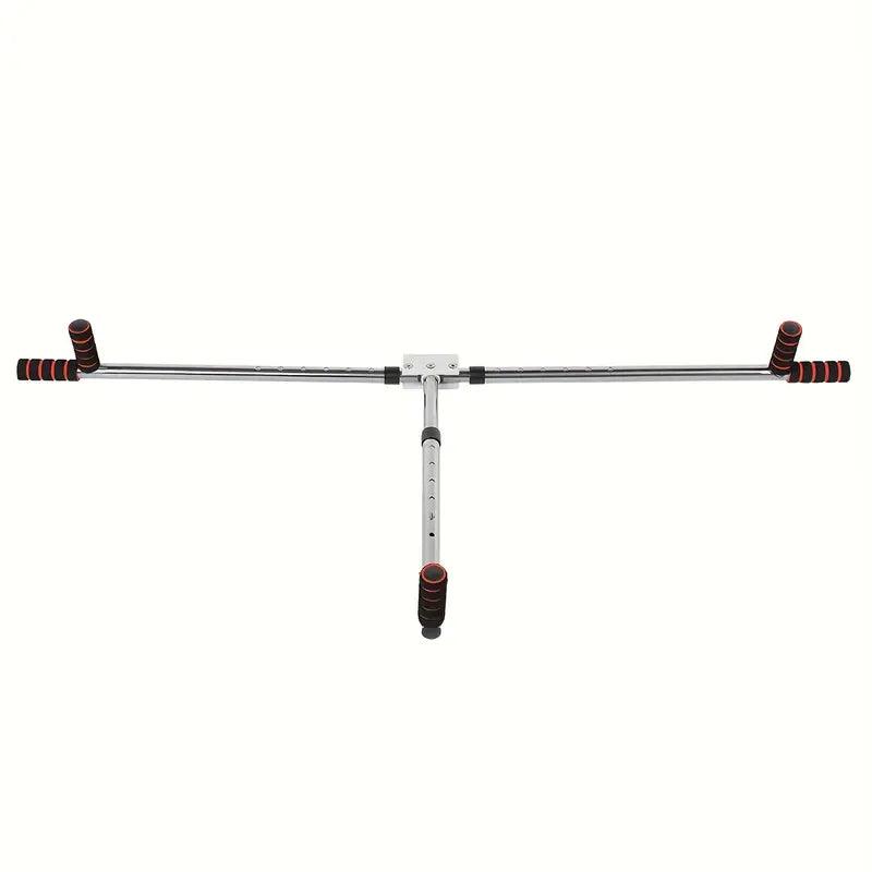 Adjustable-length foldable leg strengthener accessory by TEMU showing padded support and adjustable straps for leg exercises.