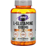 MKSTAVRINOS NOW Foods L-Glutamine supplement capsules, 1,000 mg, 120 vegetarian capsules in a bottle.