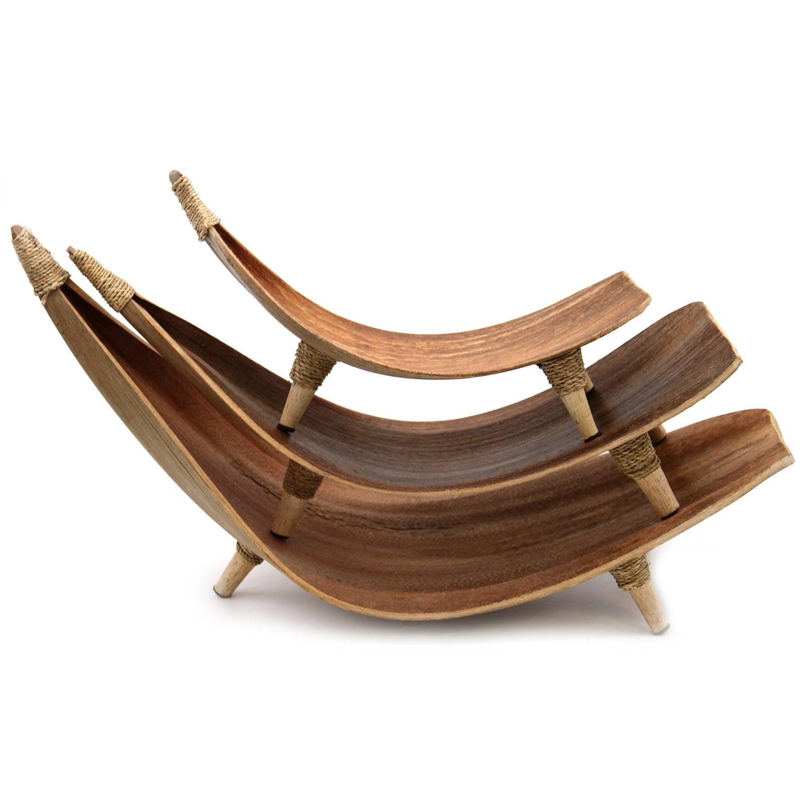 Set of three natural coconut leaf fruit bowls by AW GIFTS, showcasing eco-friendly handcrafted design and organic style.