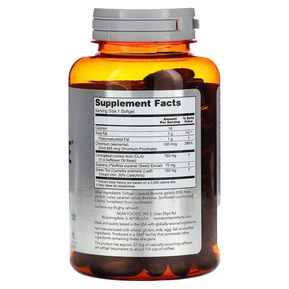 NOW Foods Sports CLA Extreme supplement softgels by MKSTAVRINOS, showing 90 softgel capsules in a clear bottle.