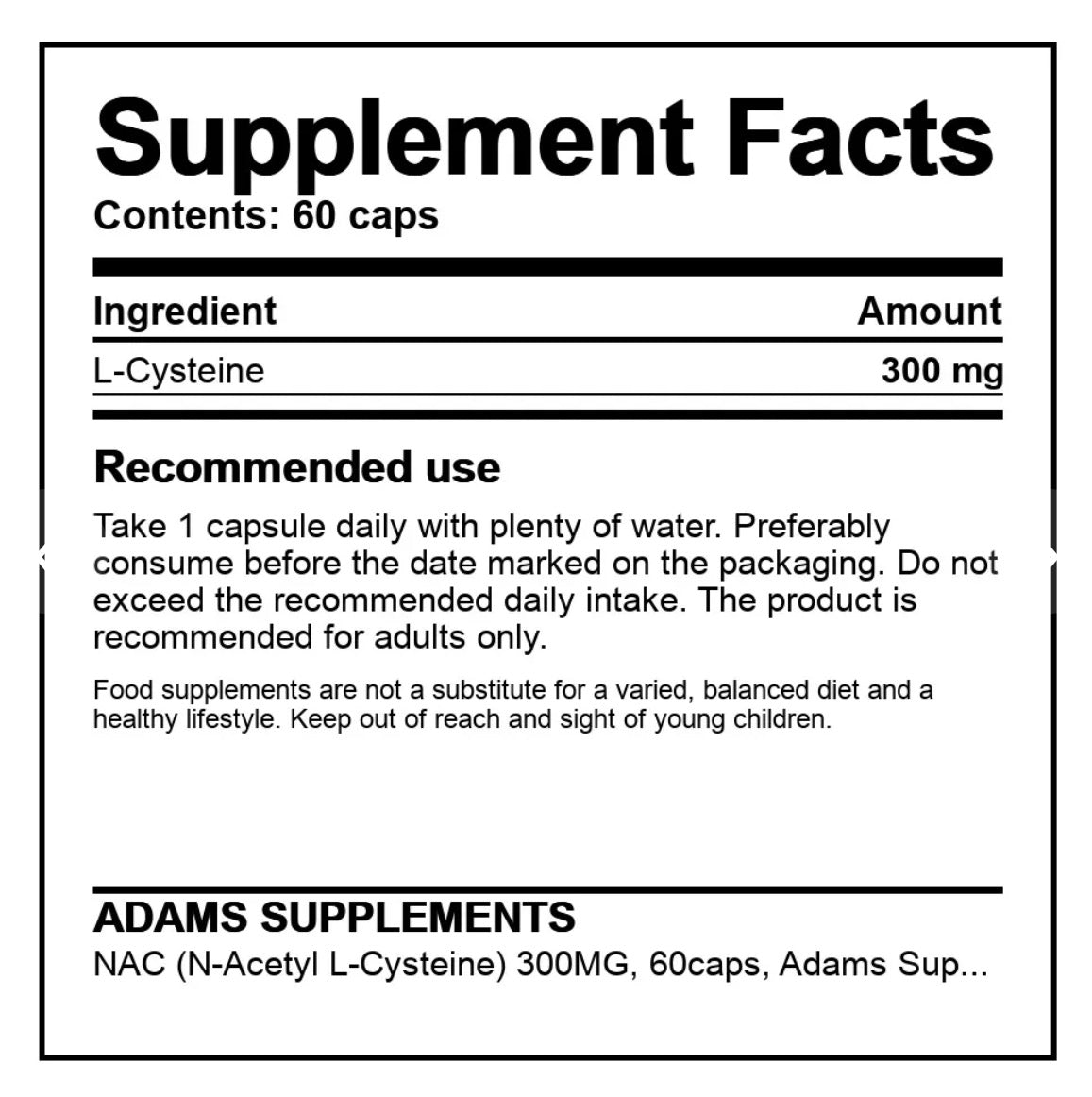 Adams Supplements, NAC (N-ацетил L-цистеин) 300 мг, 60 капсул