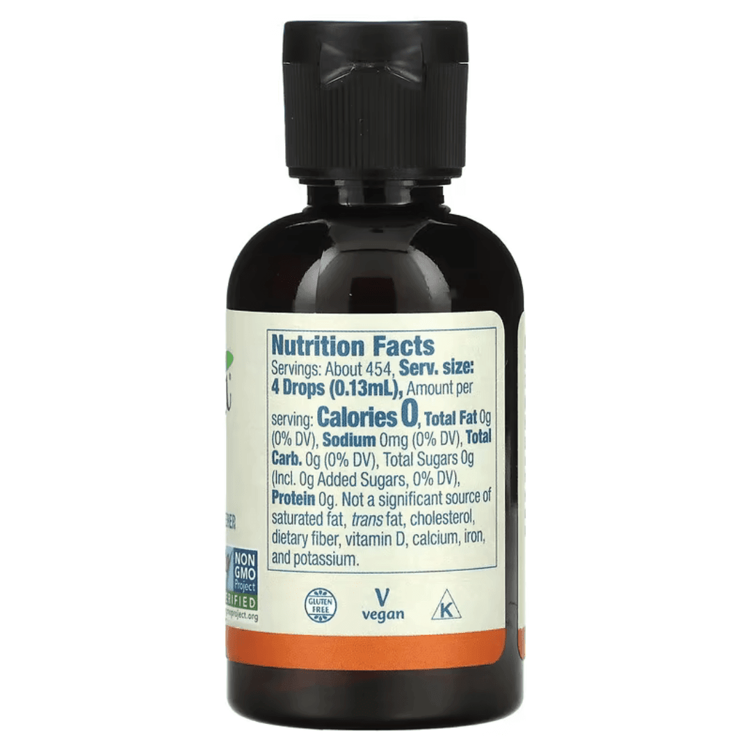 MKSTAVRINOS NOW Foods Better Stevia zero-calorie liquid sweetener in 2 fl oz (59 ml) bottle, with dropper for easy use