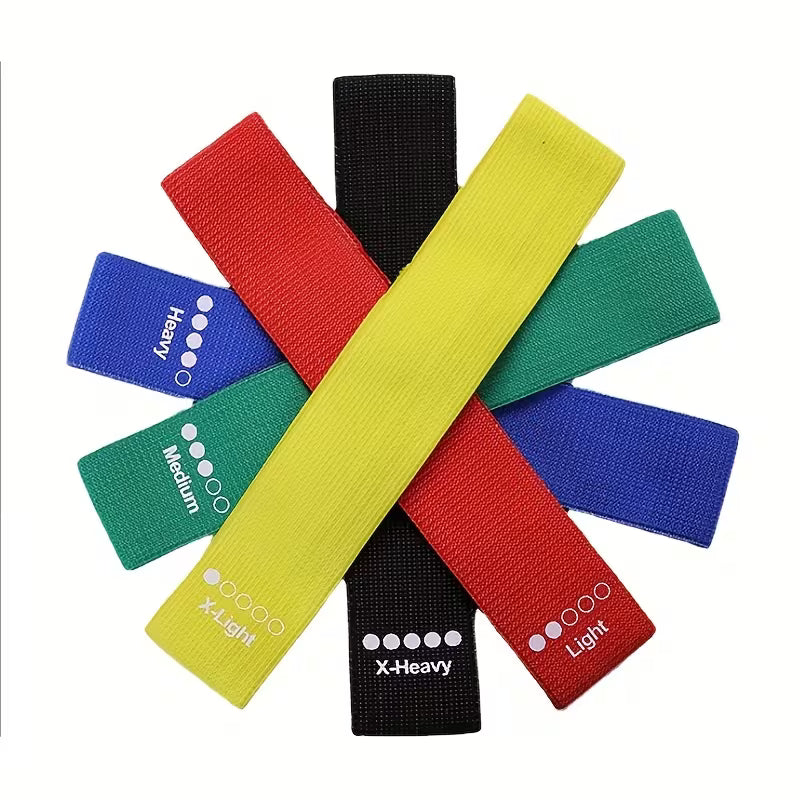 Set of four colorful TEMU fitness resistance bands for full-body workouts, stretching, and home gym exercises.