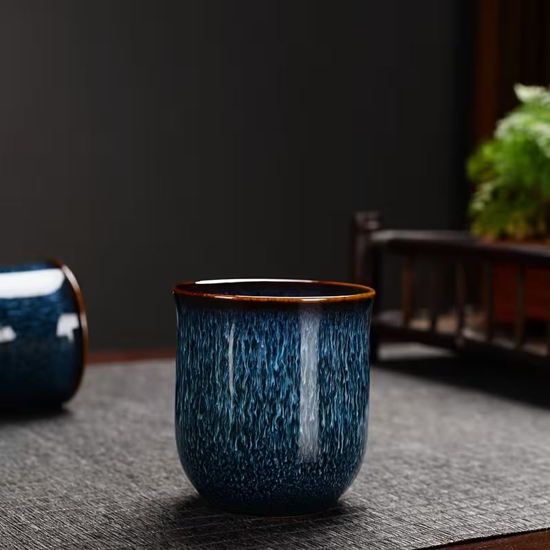 Japanese Kiln-Glazed Porcelain Tea Set – 6 Cups & Teapot with Filter, Dark Blue - GREEN LIFE CYPRUS