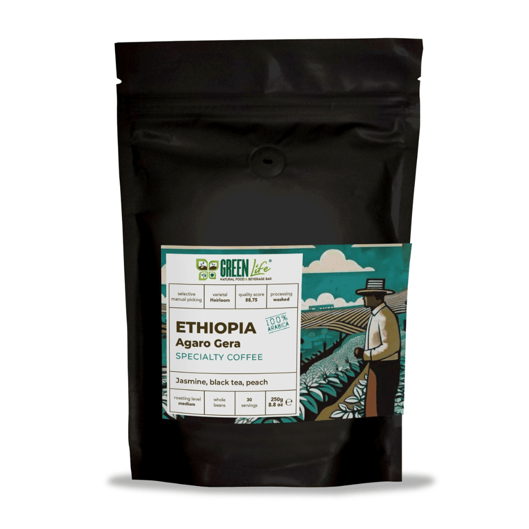Green Life Specialty Coffee Ethiopia Agaro Gera by LA TOSTERIA, 250g bag of fresh roasted coffee beans.