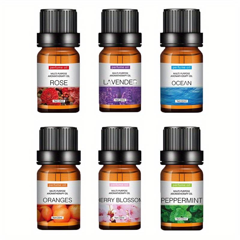 Set of 3/6 Essential Oils for Diffusers, Humidifiers, Massage, Candles, and Hair Care - Includes Rose, Ocean, Cherry Blossom, Lavender, Lily, Sandalwood, Sweet Orange, Osmanthus, Green Tea, and Mint (10ml each)