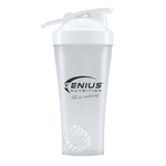 Genius Nutrition 600ml shaker bottle with secure lid and mixing ball for protein shakes and supplements.