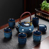 Japanese Kiln-Glazed Porcelain Tea Set – 6 Cups & Teapot with Filter, Dark Blue - GREEN LIFE CYPRUS