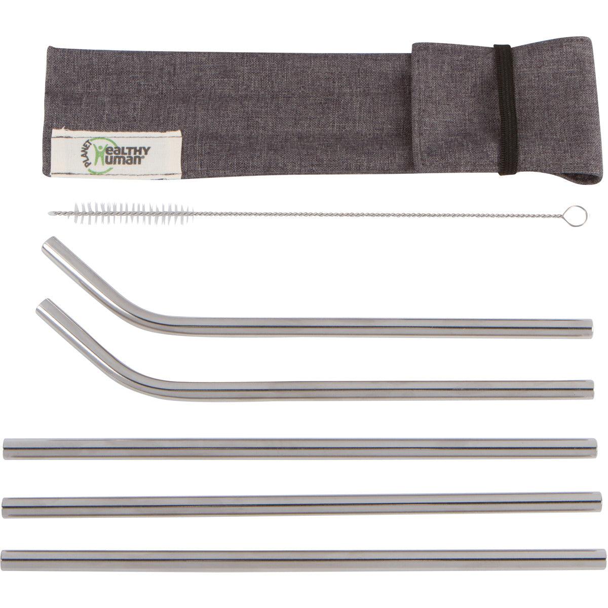 Set of five reusable straw accessories from Healthy Human, including straws and a carrying case for eco-friendly drinking.