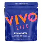 Vivo Life Reishi Mushroom Powder supplement container with label, showing 15:1 extract and 60 servings.