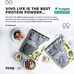 Vivo Life plant-based protein powder with 30 servings, showing a resealable bag of vegan protein supplement.