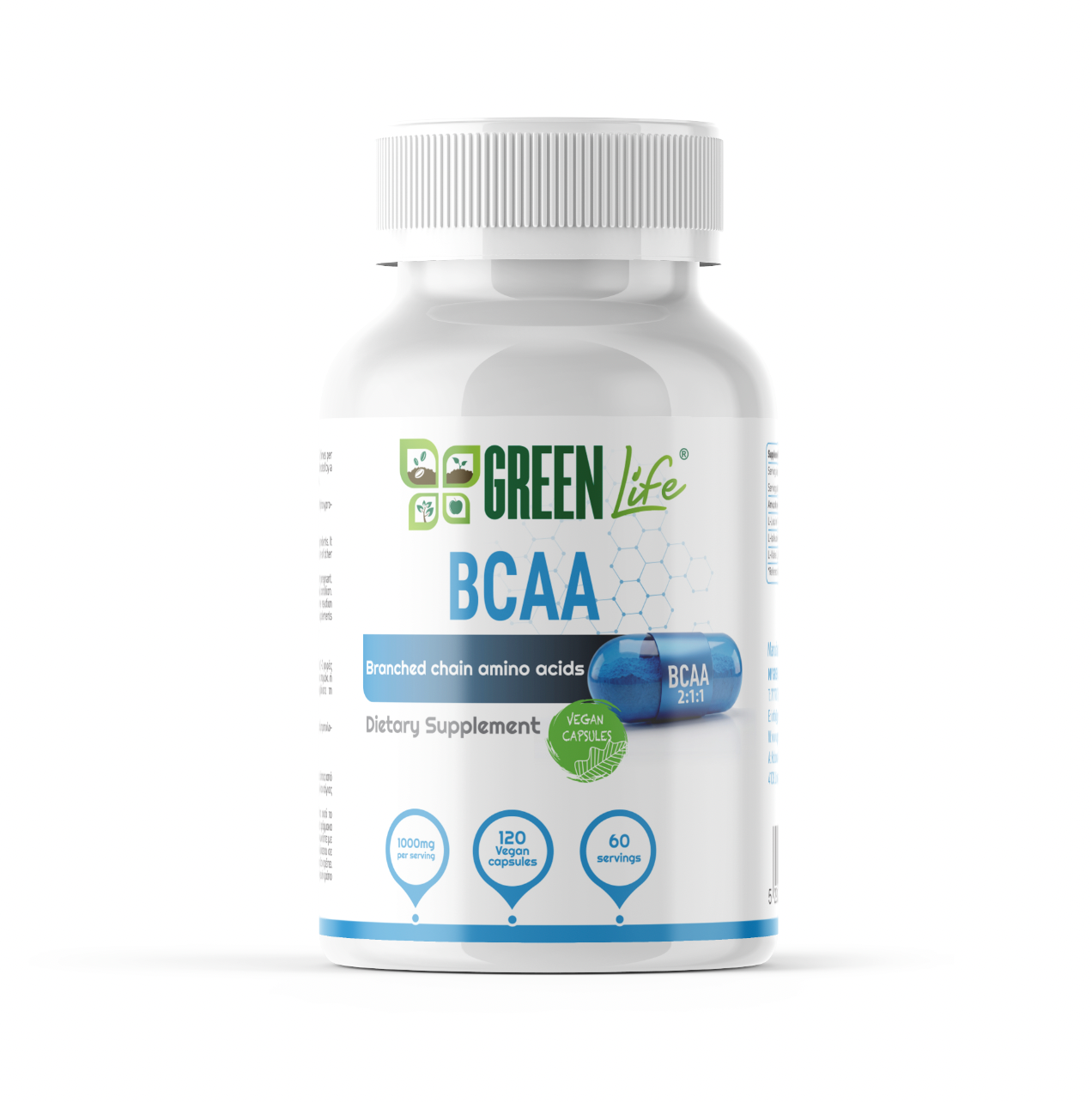 Green Life, BCAA 2:1:1, 1000mg, 90 servings, 120 vegan capsules