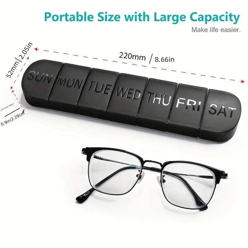 Large capacity 7-day portable pill box container by TEMU, with multiple compartments for medication and vitamin organization.