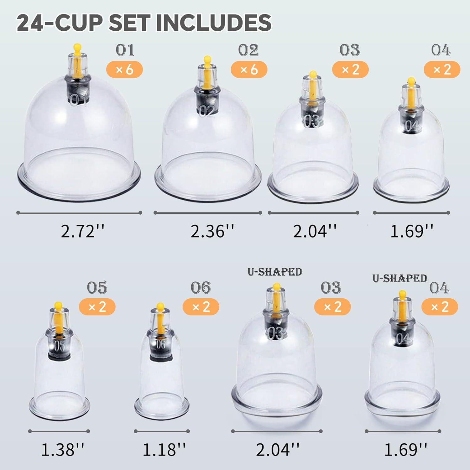 Set of 24 TEMU cupping therapy massage cups, silicone accessories for skin and muscle treatment, shown on a white background.