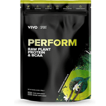 Large container of Vivo Life PERFORM Raw Plant Protein & BCAA protein powder with a clean, modern design and vibrant label.