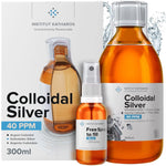 Herbalistas Institut Katharos Premium Colloidal Silver 40ppm hygiene spray bottle, 300mL, clear liquid in a squeeze bottle