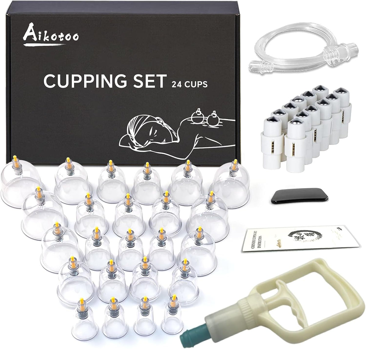 Set of 24 TEMU cupping therapy massage cups for skin and muscle treatment, made of durable plastic with rounded edges.