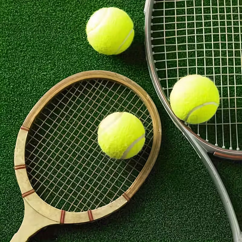 Official TEMU size padel tennis balls for fitness training, showing a close-up of bright yellow balls with brand logo on a plain background.