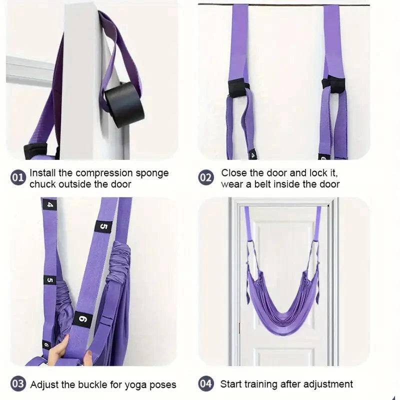 TEMU aerial yoga rope with elastic stretching band for home yoga training, supporting low back, handstands, and dance yoga poses.