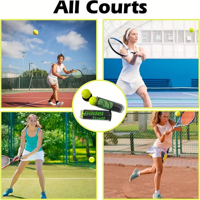 Official size TEMU padel tennis balls for fitness and sports training, shown in a close-up image of the balls on a white background.