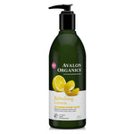 Old Products Avalon Organics glycerin hand soap with refreshing lemon scent in a 355ml bottle, featuring a clear pump dispenser.