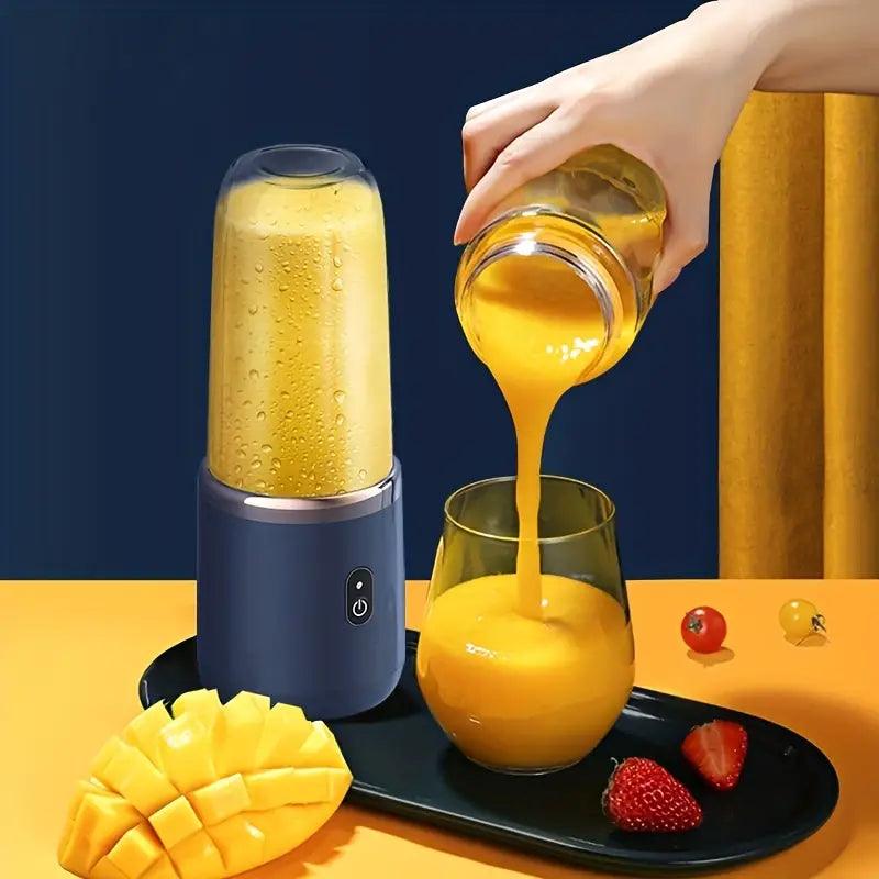 TEMU portable USB smoothie blender cup with 6 blades for blending fruit and ice, compact and easy to use.
