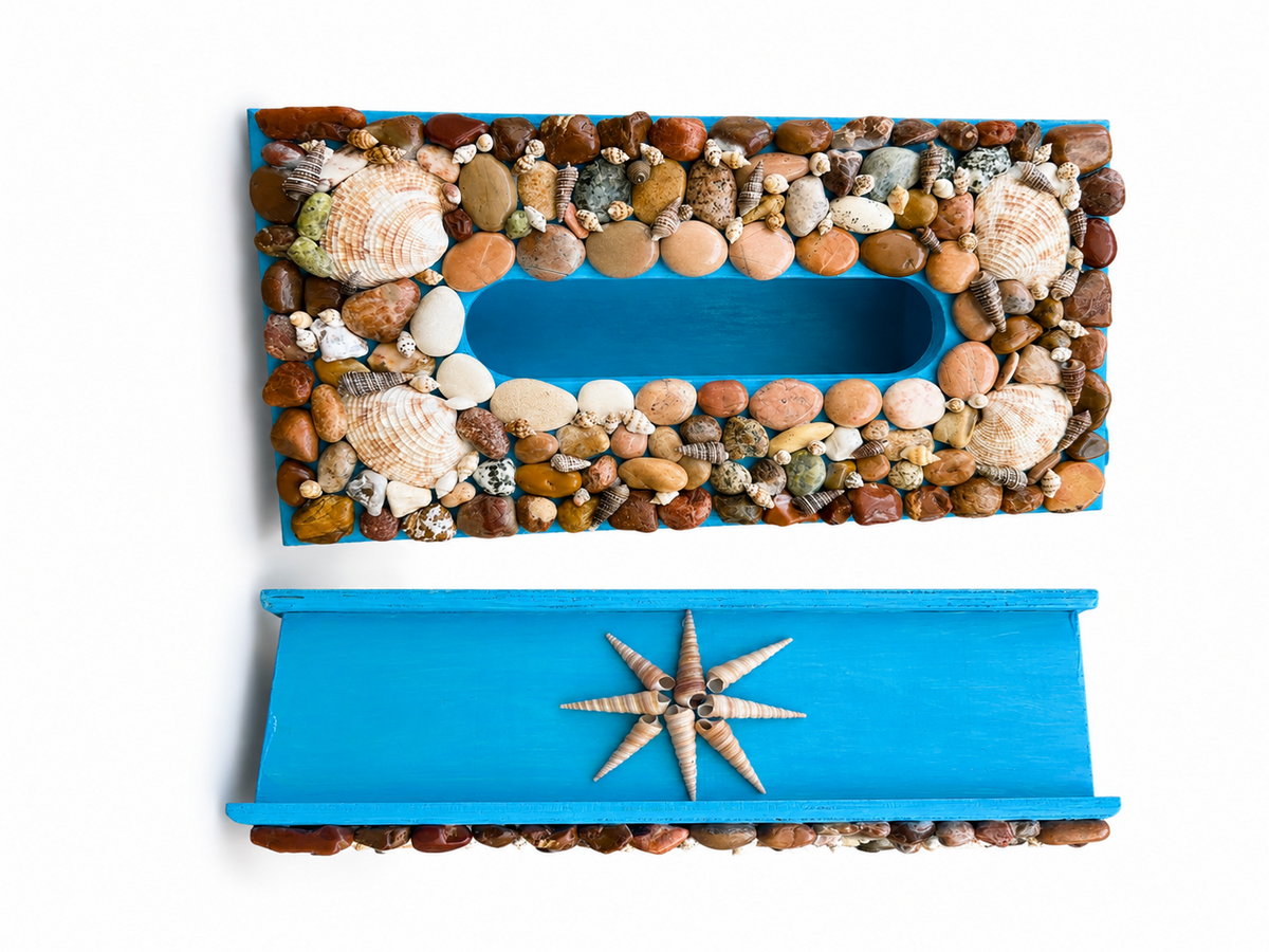 Handmade Coastal Seashell Tissue Box Cover – Created by a Young Artist