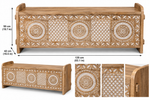 Hand-carved mango wood storage bench with whitewashed finish, featuring boho mandala and geometric design, ideal for home decor.