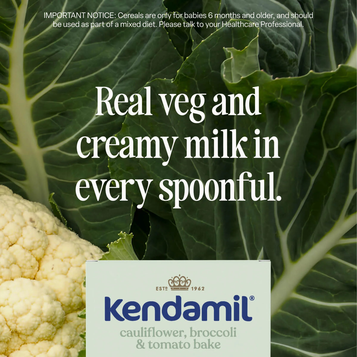 Creamy baby cereal with cauliflower, broccoli, and tomato from PETROUTSIOS, suitable for 6+ months, in a smooth, nourishing texture.
