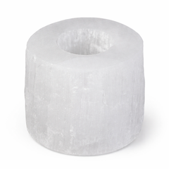 Selenite cylinder candle holder by AW GIFTS, elegant crystal accessory with smooth, translucent surface for decorative use.