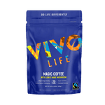 Vivo Life Magic Organic Coffee with Lion’s Mane Mushroom in a coffee mug, showcasing a brewed coffee with a rich, inviting appearance.