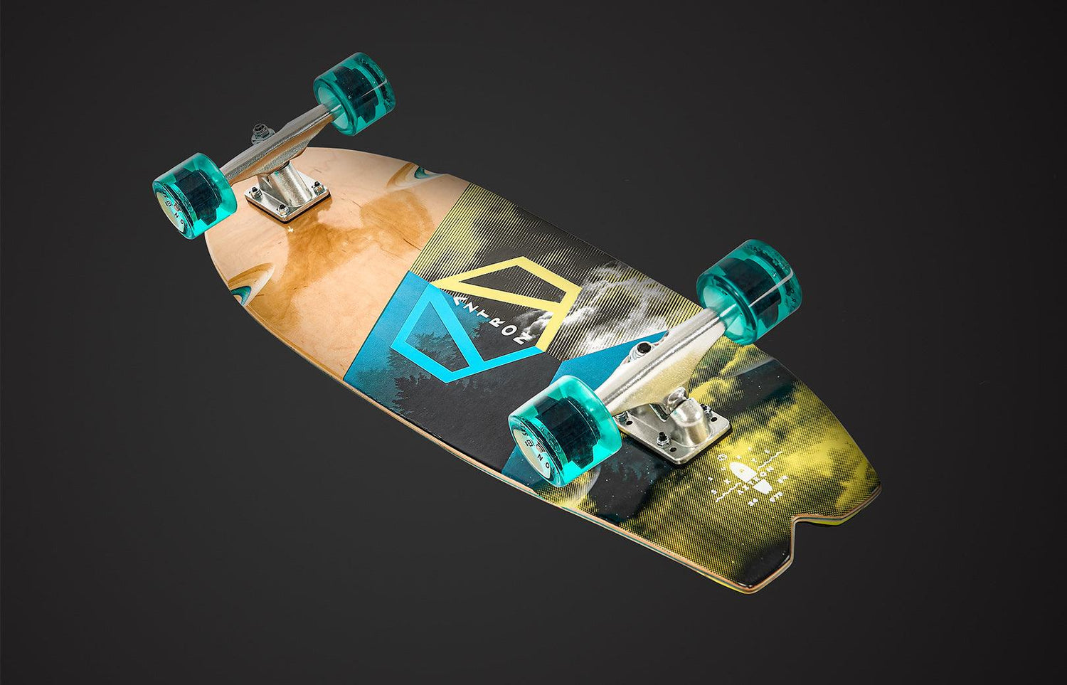 Viking Fitness Forest 34-inch surfskate skateboard with wooden deck and black grip tape, designed for smooth carving and surfing style riding.