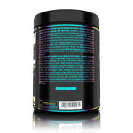 Genius Nutrition Glutamine supplement in 300g watermelon flavor container, showing the product label and scoop inside.