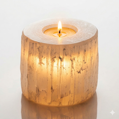 Selenite cylinder candle holder by AW Gifts, natural stone accessory with smooth, polished surface for decorative use.