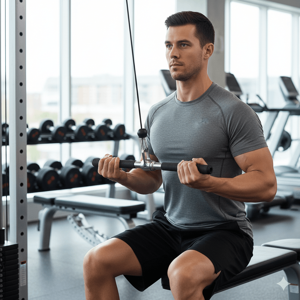Heavy-duty ProFlex tricep and lat rope attachment by TEMU, shown with durable braided design for gym cable exercises.